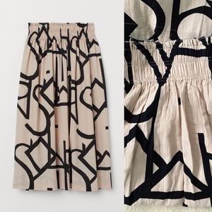 H&M Creped Cotton Script Patterned Midi Skirt